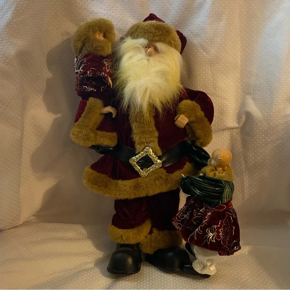 Festive Santa Claus With‎ Children Holiday Figurine - Red Musical Vintage No Key